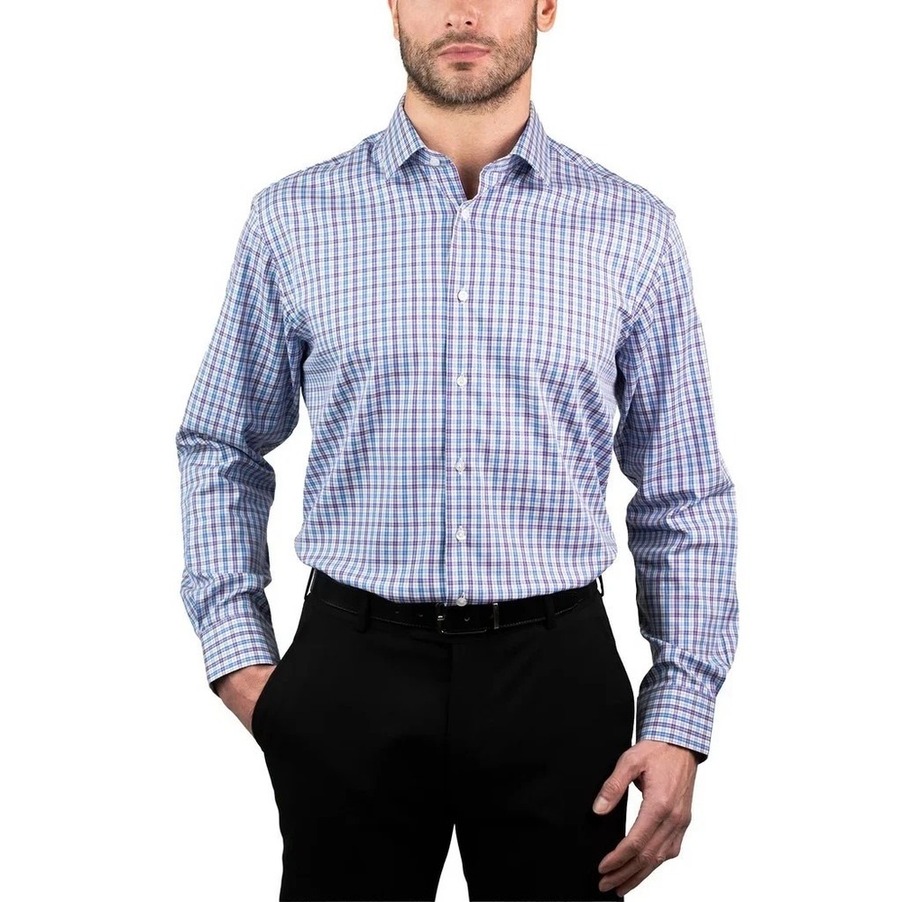 Chaps Mens Purple Plaid Button Up Dress Shirt Size L 16-16.5 34/35 NEW